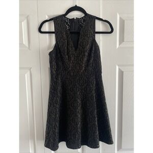 Women's 2 Black Lace Gold Mettalic Thread Skater Mini Dress Event Whimsigoth